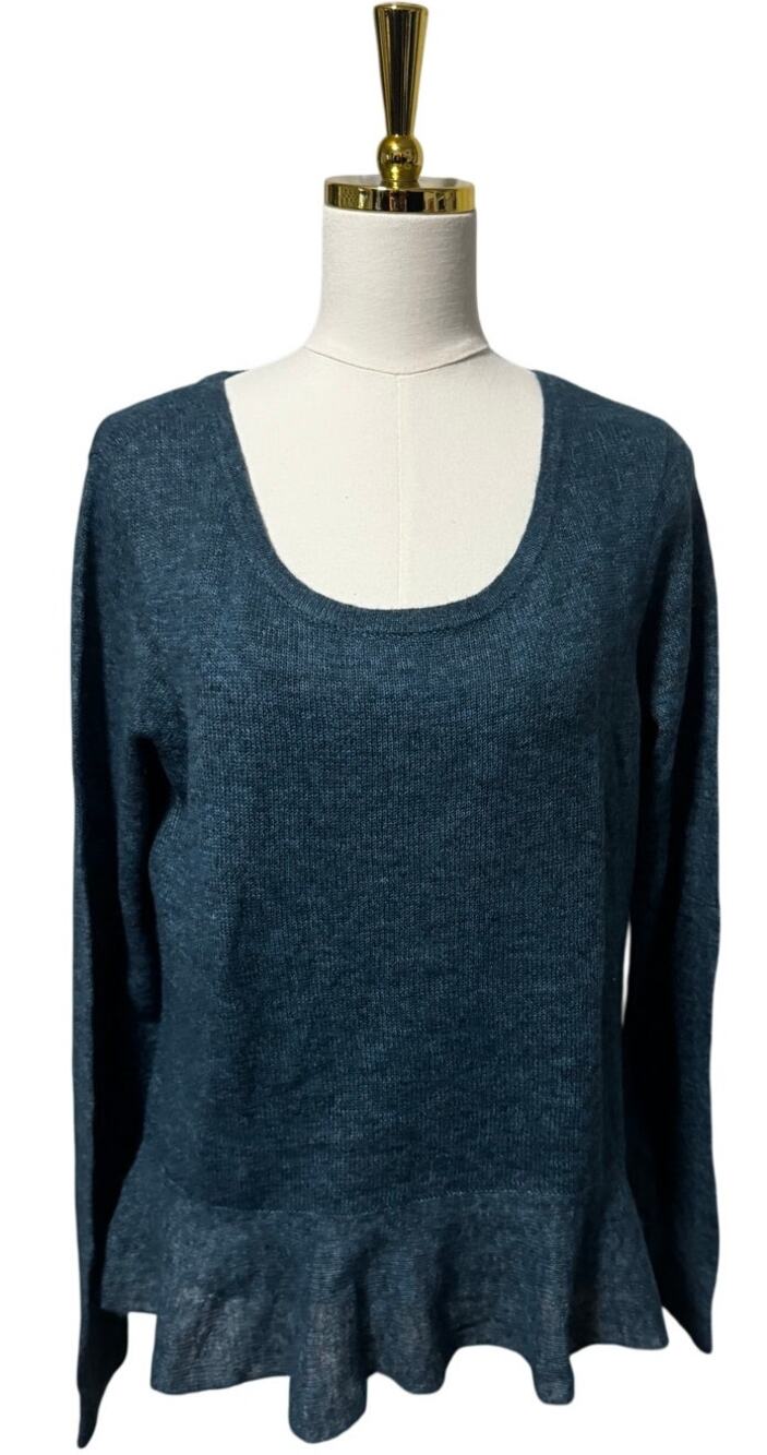 Peruvian Connection Soft Knit Scoop Neck Peplum Sweater, Teal Heather, Size XL